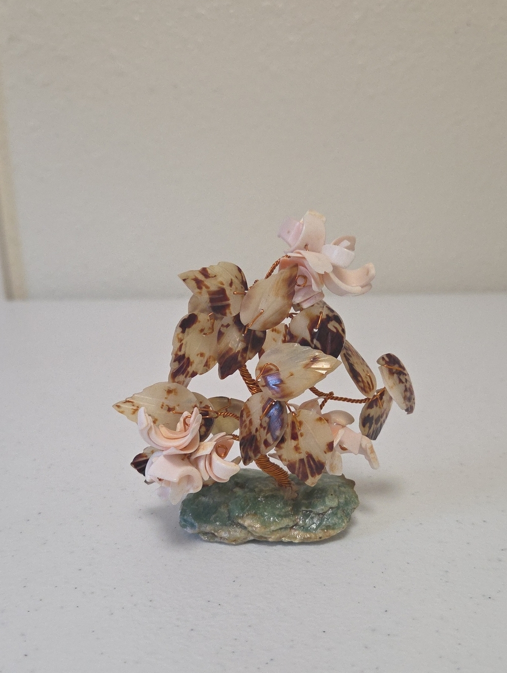 Decorative Shell Copper Wire Flower Sculpture in Pale Pink and Natural Brown